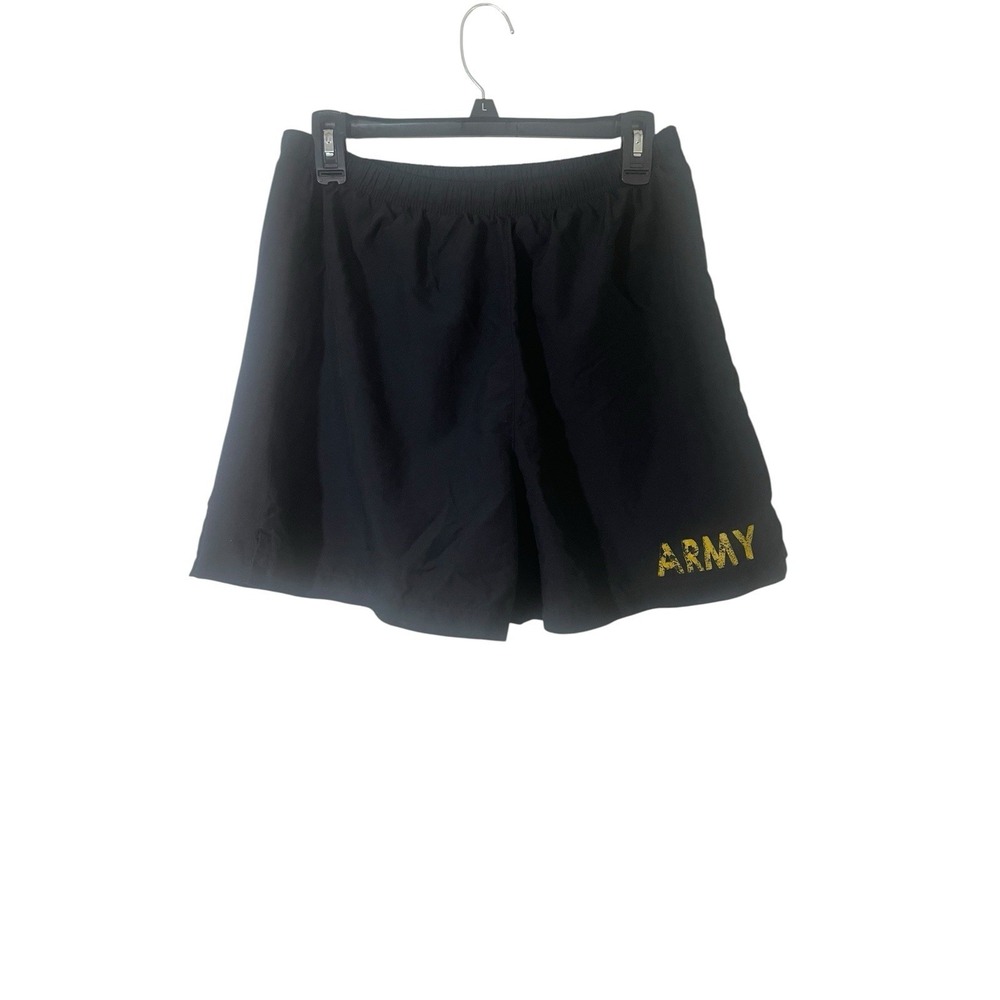 US Army Shorts Physical Fitness Trunks Size Medium Black Yellow Lined Drawstring
